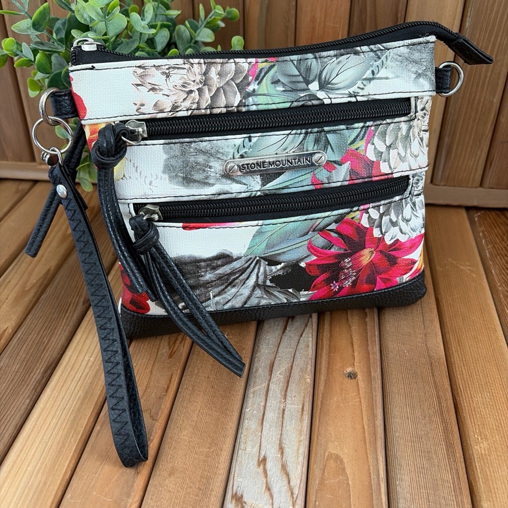 Stone Mountain Floral Wristlet Multi Zip Travel Organizer Cottagecore